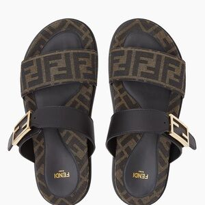 Fendi Black and Brown Logo Slide Sandals